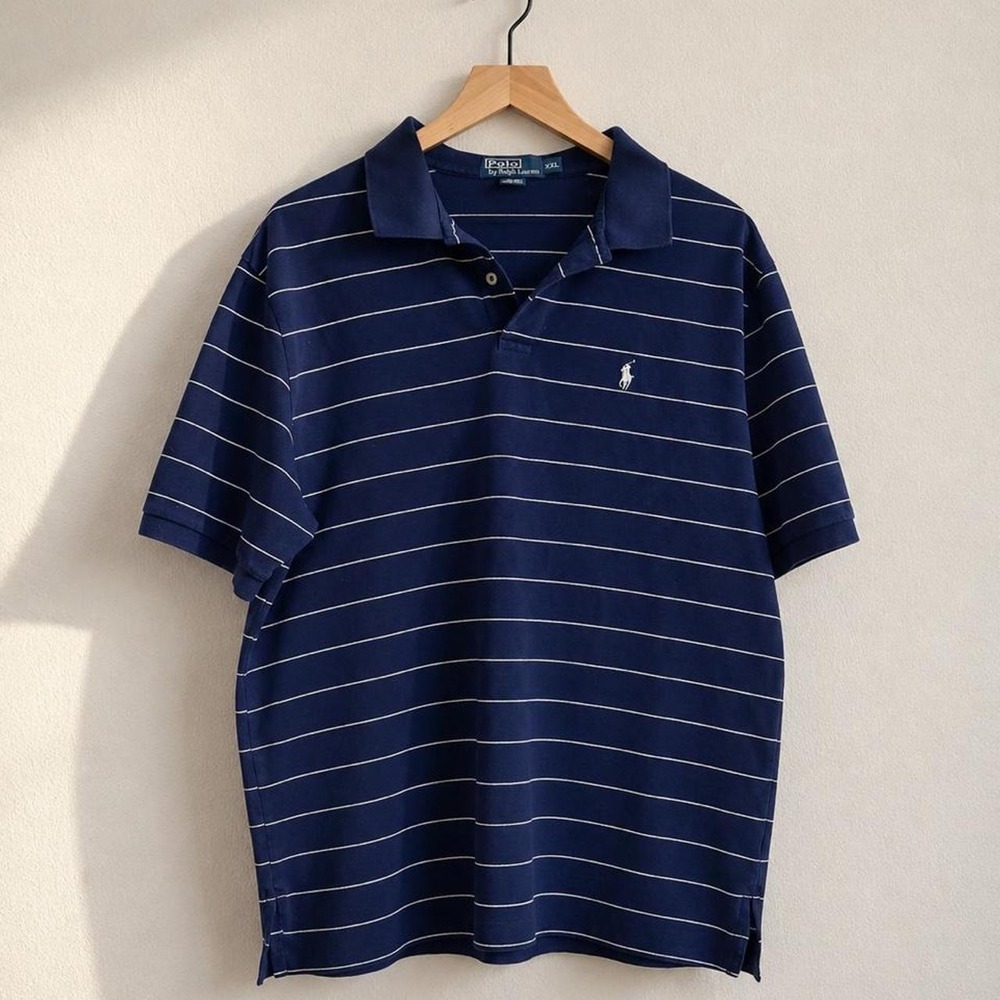 Polo Ralph Lauren Navy Striped Polo Shirt Clean Preppy Classic | Size 2XL